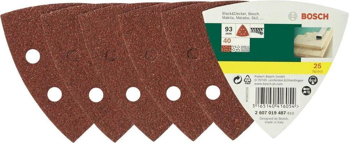Juego de hojas de lija Bosch de 25 piezas para lijadoras delta - grano 40