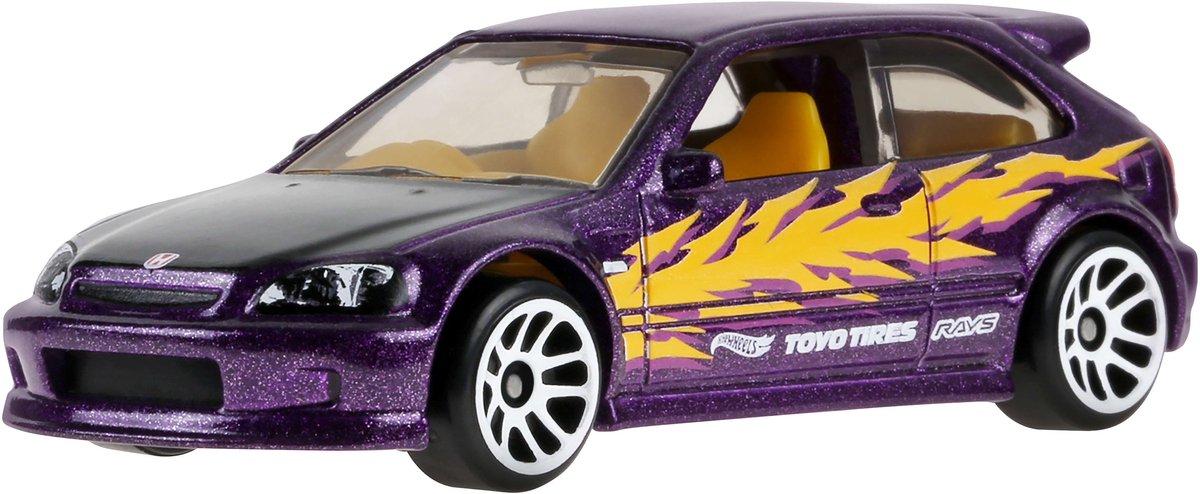Hot wheels 1 64 jkx57 '99 honda civic (ek9) wrx, viola *compact kings* gdg44-977q