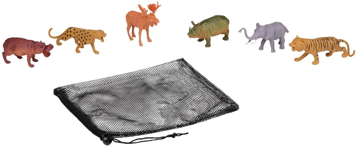 Eddy toys wilde dieren speelset 6 stuks - dieren speelgoed voor kinderen in zakje - plastic dieren speelgoed jungle - safari dieren speelgoed - dierfiguren speelgoed set