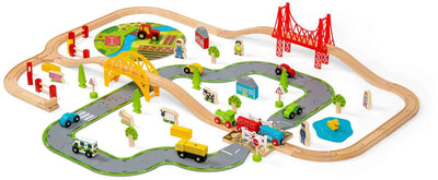 Bigjigs Wooden Road and Train Set Countryside, 80dlg.