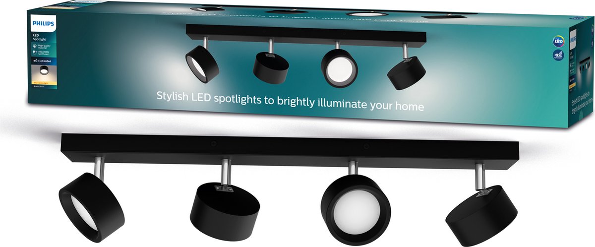 Philips led philips bracia bar zwart 27k 4x5.5w 27k