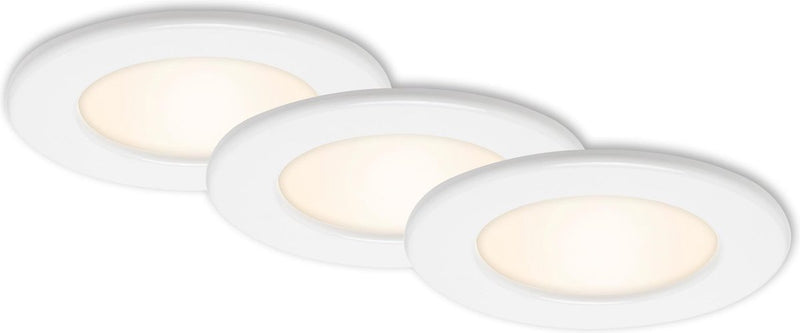 Briloner thin - inbouwspots set van 3 - 3 x led 6w 450lm - ip44 (badkamer) - lichtkleur: warm wit - inbouwdiepte: 30mm - inbouwmaat: 100mm - product: ø115mm - wit