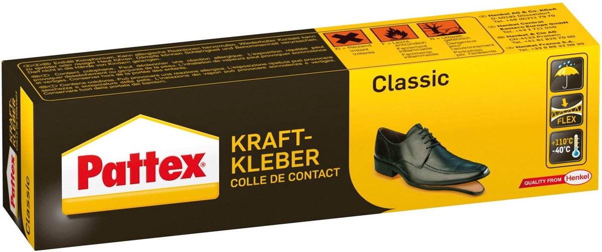 Adesivo a contatto pattex nero, gel giallo compatto