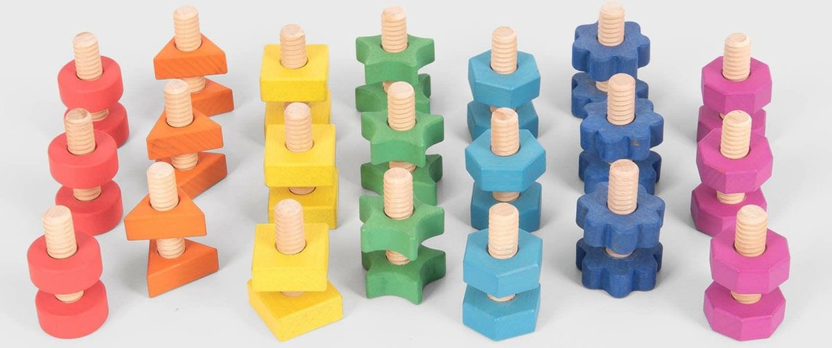Pernos de tuercas de madera Tickit Rainbow - pk21