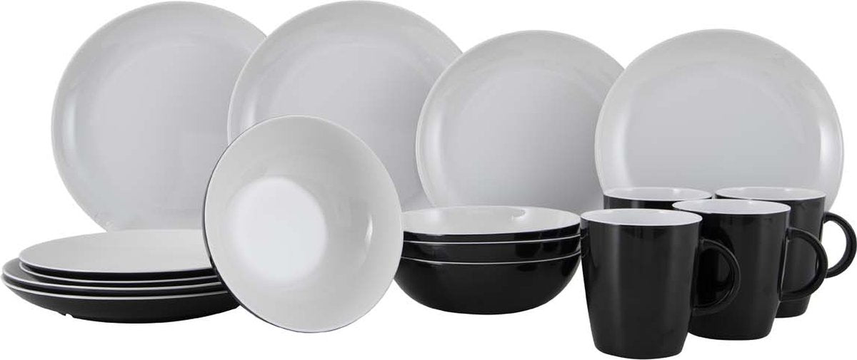 Gimex - solid line - servies - zwart wit - 16-delig