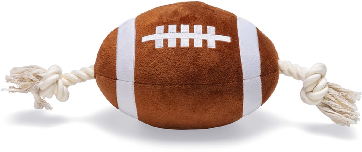 Beeztees rugbybal met touw - hondenspeelgoed - pluche - bruin - 37x15x15cm