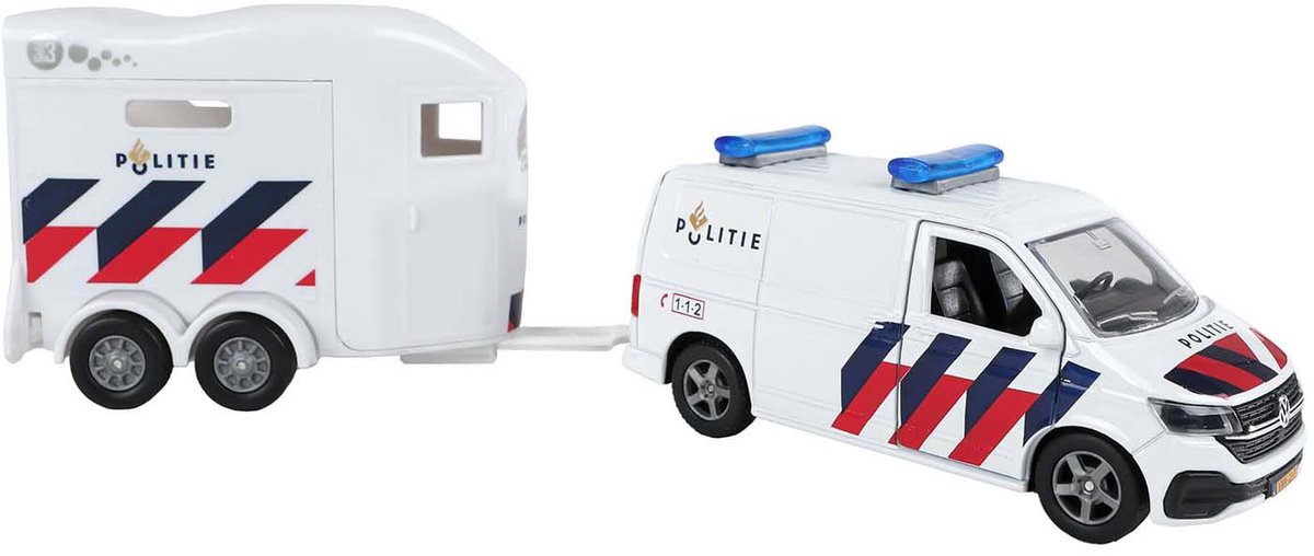 Kids Globe VW Transporter Police con rimorchio per cavalli Cheval Liberte