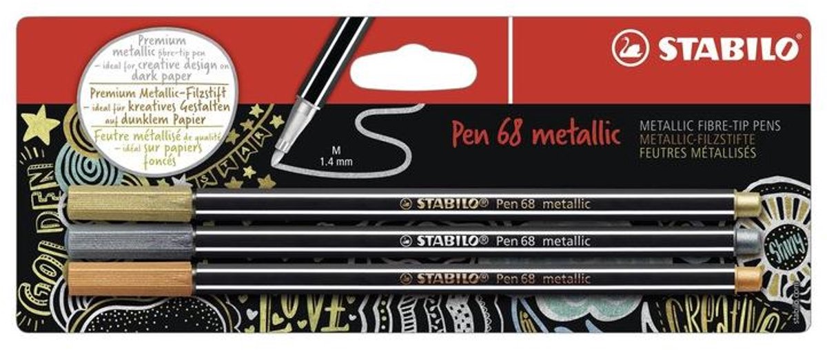 Stabilo pen 68 pennarelli metallici argento oro rame - 3 pz.