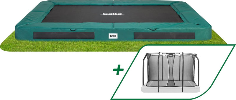 Salta premium ground - trampolín enterrado con red de seguridad - 305 x 214 cm - verde