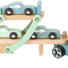 Transportador de camiones de madera de pie pequeño Chicago con automóviles, 9dlg.