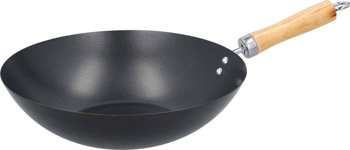 Sartén wok Alpina 30 cm - con revestimiento antiadherente - sartén de acero inoxidable con mango de madera - no apta para inducción - negra