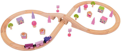 Bigjigs in legno set di treni rosa, 40dlg.