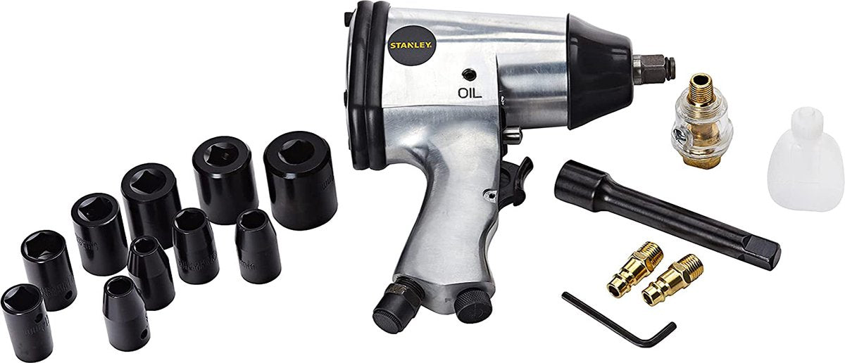 Stanley slagmoerset - flacon olie - 2 snelkoppelingen - mini olietoevoeger - zeskant sleutel