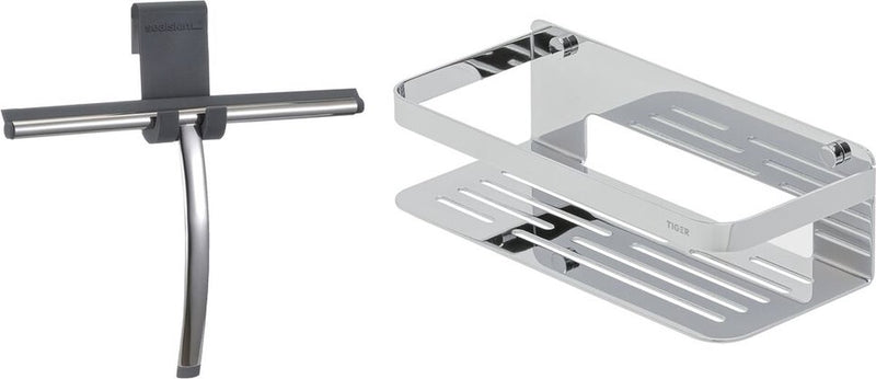 Tiger caddy - doucherek 24 cm met douchewisser inclusief glashaak - raamwisser - chroom