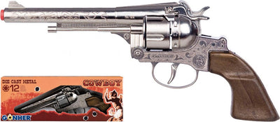 Gonher giocattolo revolver cowboy 12 colpi in acciaio argento