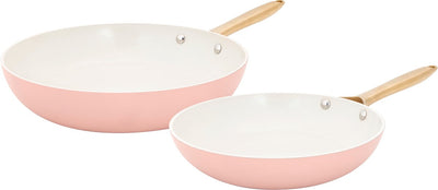 Set di padelle dall'eleganza trendy e accogliente, 2 pezzi ø24 28 cm - senza pfas - padella a induzione - riscaldamento rapido - senza coperchio - rosa