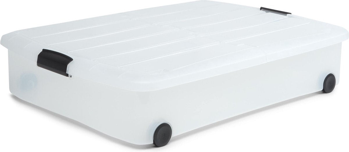 Contenitore trasparente Iris - sotto il letto - con coperchio semiapribile - 50 l - plastica - trasparente - con ruote