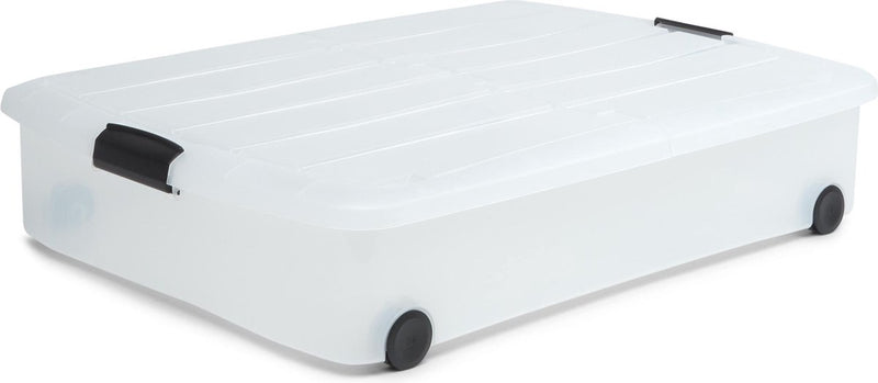 Contenitore trasparente Iris - sotto il letto - con coperchio semiapribile - 50 l - plastica - trasparente - con ruote