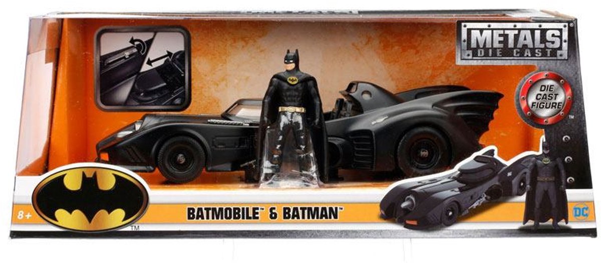 Jada Toys Batman pressofuso modello 1 24 1989 Batmobile con figura
