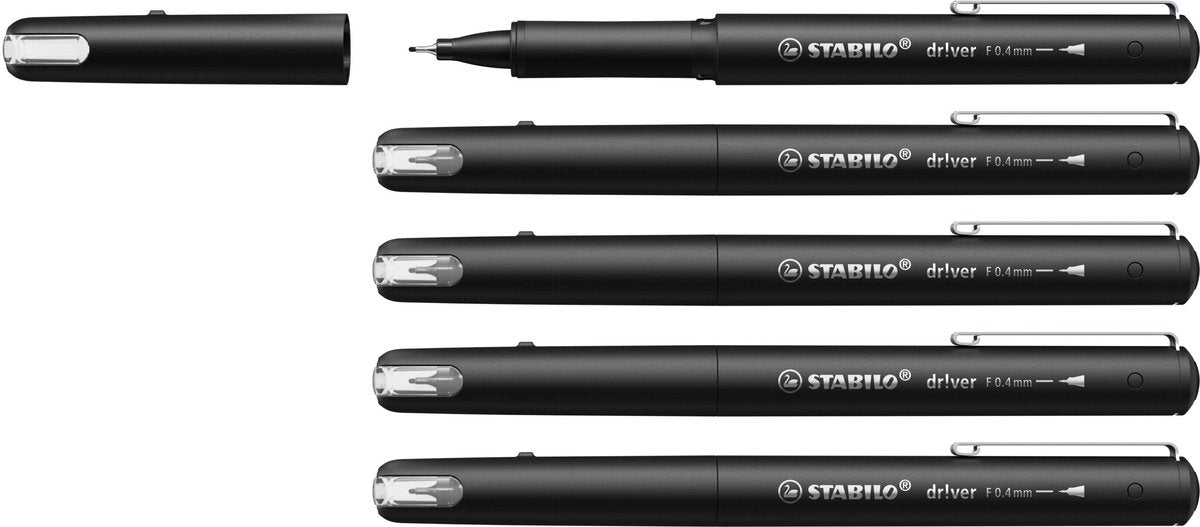 Stabilo dr!ver - punta fina premium - 0,4 mm - negro - caja de 5 piezas