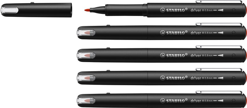 Stabilo dr!ver - fineliner premium - 0,8 mm - rosso - scatola da 5 pezzi