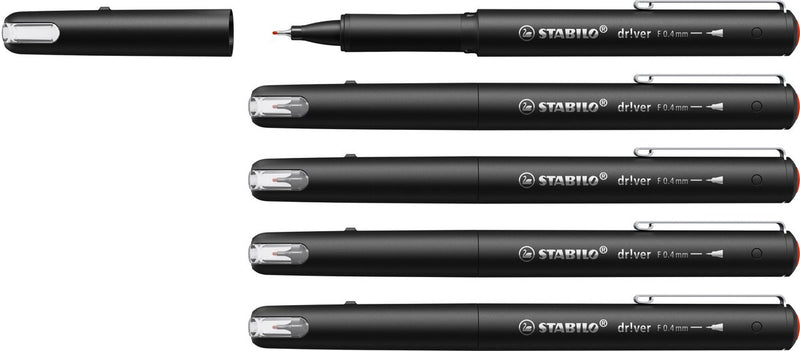 Stabilo dr!ver - fineliner premium - 0,4 mm - rosso - scatola da 5 pezzi
