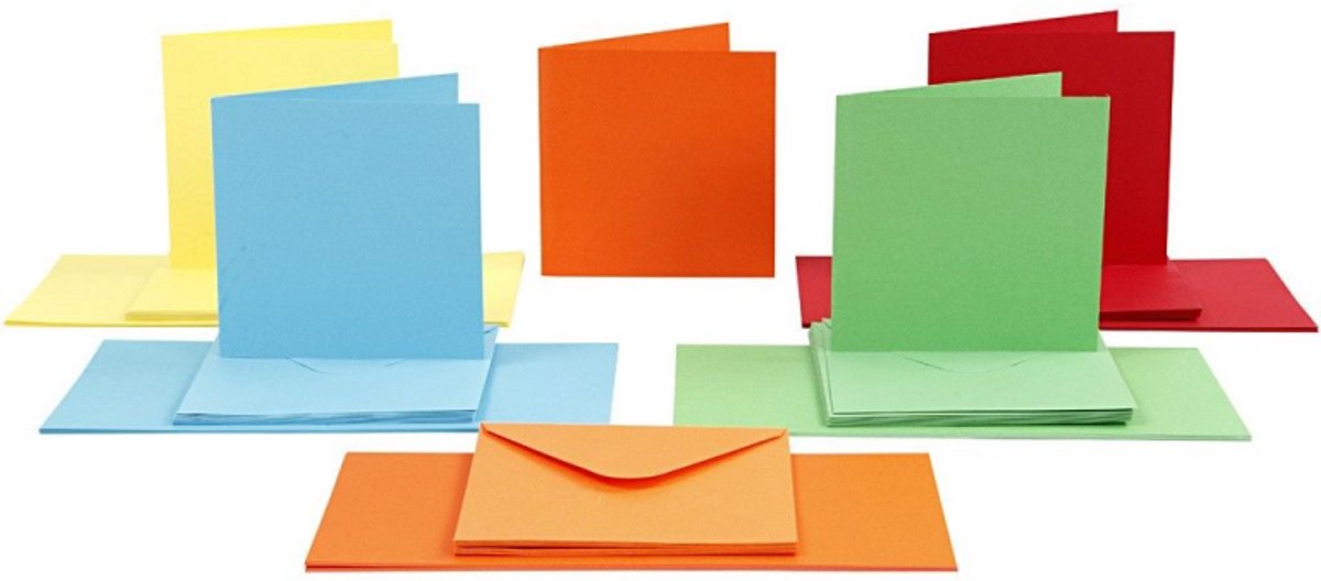 Tarjetas y sobres de empresa Creativ, tamaño tarjeta 15x15 cm, tamaño sobre 16x16 cm, 110+220 gr, varios colores, 50 set 1 caja