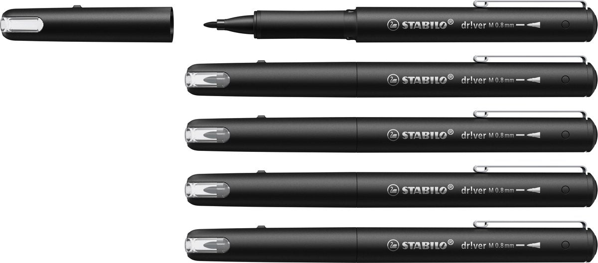 Stabilo dr!ver - fineliner premium - 0,8 mm - nero - scatola da 5 pezzi