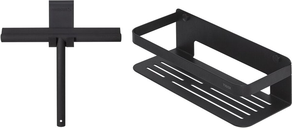 Tiger caddy - doucherek 24 cm met douchewisser inclusief glashaak - raamwisser - zwart