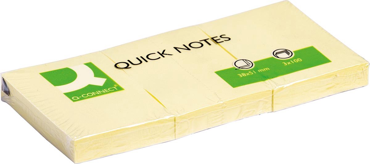 Q-connect quick notes, ft 38 x 51 mm, 100 vel, geel, doos van 4 x 3 blokken