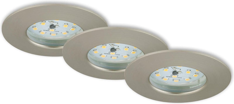 Briloner attach one - inbouwspots set van 3 - ip44 (badkamer) - 3 x led 5w 400lm - lichtkleur: warm wit - inbouwdiepte: 30mm - inbouwmaat: 60mm - product: ø75mm - mat nikkel