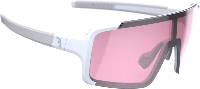 Occhiali da ciclismo Bbb Chester stretti per uomo e donna - occhiali sportivi per visi stretti - occhiali da ciclismo con lente grande - aste in gomma - bianco opaco rosa - bsg-73