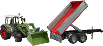 Bruder Fendt Vario 211 con caricatore anteriore e camion di pollo