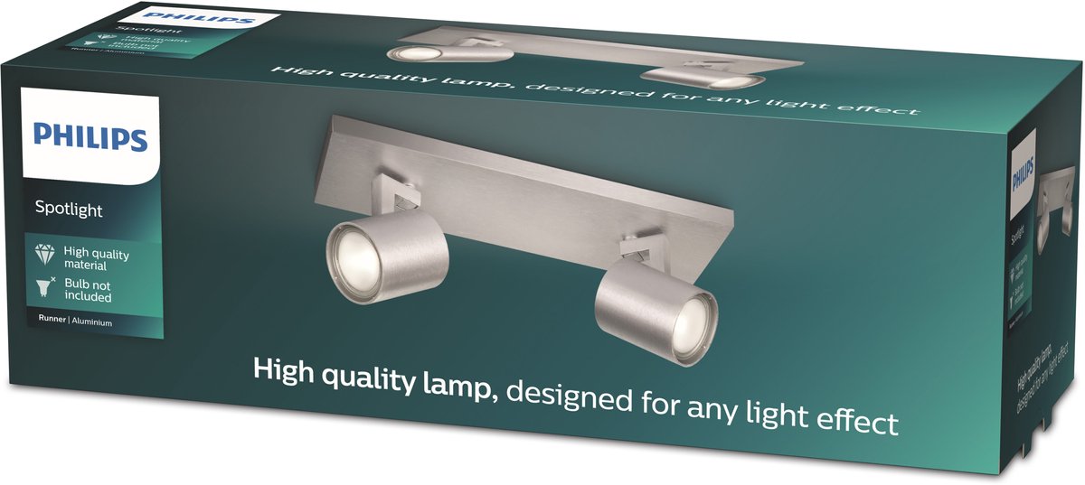 Philips Faretto da superficie LED Philips Runner - 2 luci - alluminio