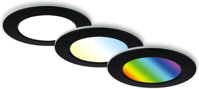 Briloner - incasso a LED - sanitario - CCT - cambio colore RGB - IP65 - telecomando - dimmerabile - funzione memory - set da 3 - ø9,2cm - funzione luce notturna - nero