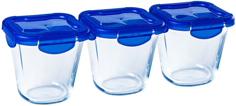 Pyrex - contenitore per il pranzo cook go con coperchio 800 ml set da 3 pezzi - blu trasparente