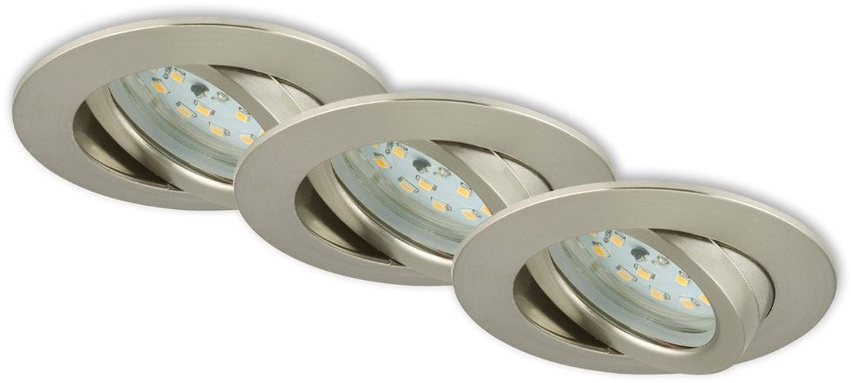 Briloner attach dim - faretti da incasso - set da 3 - dimmerabile - 5,5w - ø82mm - nichel opaco