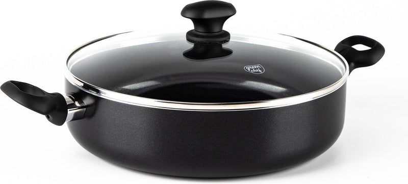 Padella Greenchef Diamond 28 cm con coperchio - 4,25 l - rivestimento antiaderente senza pfas - padella a induzione - padella in ceramica - adatta al forno fino a 160°C - maniglia di raffreddamento - coperchio in vetro - nera