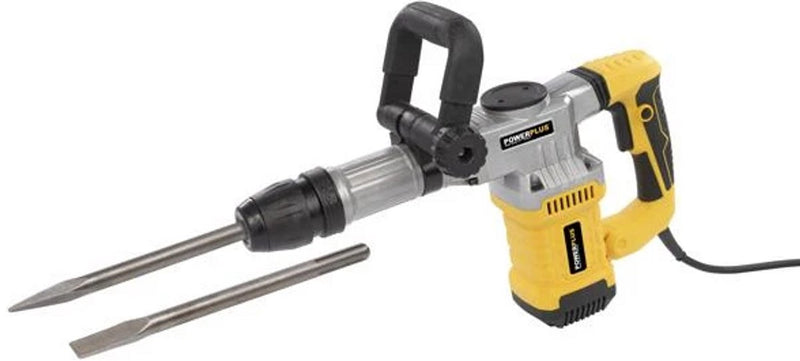 Martello demolitore elettrico Powerplus POWX11832 - potenza 1300 W e forza d'impatto 25 Joule - 3800 colpi al minuto - scalpello a punta e scalpello piatto inclusi - attacco SDS Max