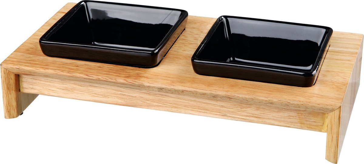 Trixie Feed Set Cerámica con base de madera negra
