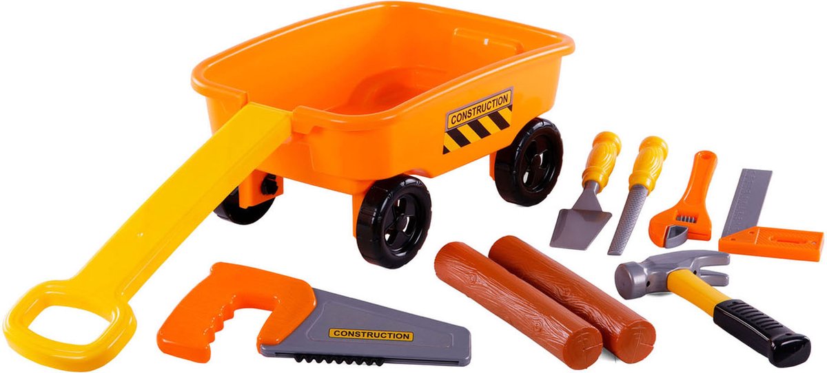 Cavallino Toys Cavallino Bolderkar Oranje con strumenti e tronchi di alberi, 9dlg.