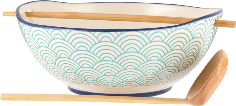 Ciotola per zuppa di noodle Typhoon World Foods in terracotta con cucchiaio e bacchette in bambù