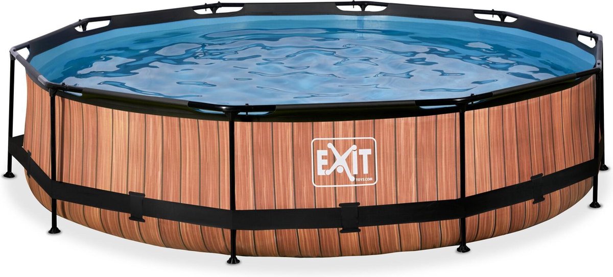Exit toys exit wood frame zwembad ø360 - opzetzwembad - met filterpomp - rond - bruin