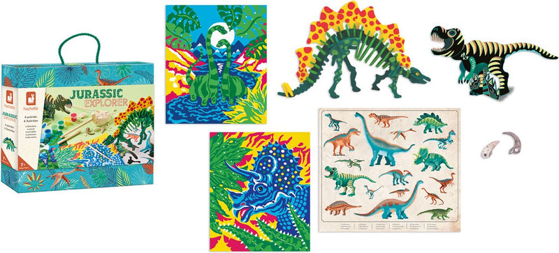 Janod - hachette - explorador jurásico - maleta de viaje de dinosaurios