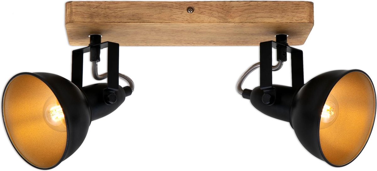 Briloner estilo madera - lámpara de techo - foco de superficie giratorio - E14 - madera y metal - negro y dorado