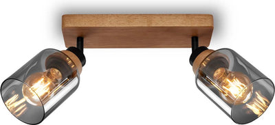 Briloner royk - opbouwspot met rookglas - met hout - plafondspot met 2x e27 fitting - 28cm