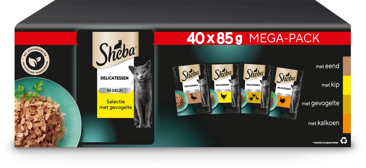 Sheba kattenvoer - délicatesses - gevogelte in gelei - 40x85g mega-pack