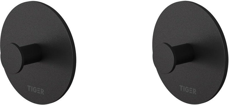 Base Tiger - ganci per asciugamani - (2 pezzi) - senza perforazione - autoadesivo - nero opaco