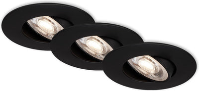 Briloner kulana - juego de 3 focos empotrables - luminarias empotrables giratorias - 3 x LED 5w 460lm - color de luz: blanco cálido - profundidad de instalación: 30mm - dimensiones de instalación: 68mm - producto: ø90mm - negro