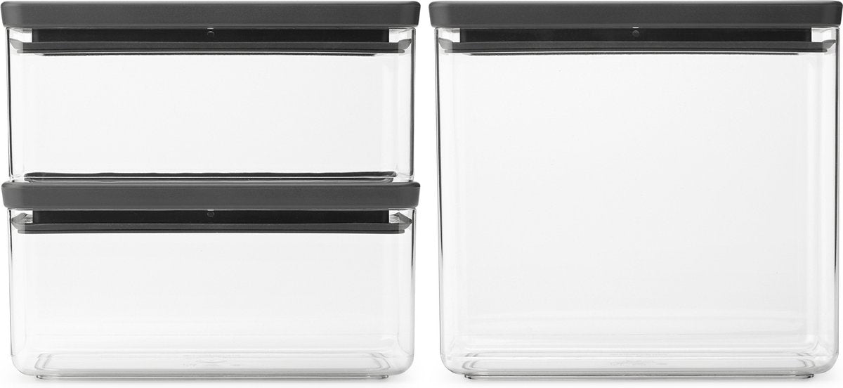Brabantia tasty+ voorraadbussen - stapelbaar - 1,5 + 1,5 + 3,5 l - dark grey